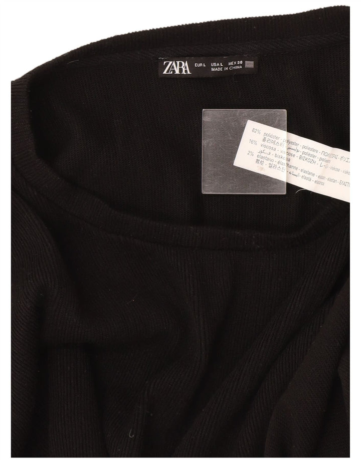 Pulover pentru femei Zara, cu gât de barcă, UK 16 Poliester negru mare