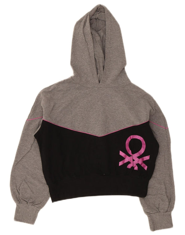 Pulover Benetton pentru fete, cu capota, 11-12 ani, 2XL, gri, bloc de culoare