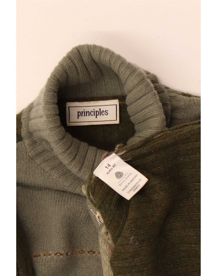 Principles Pulover cu gât rulat pentru femei UK 14 Medium Khaki Colorblock