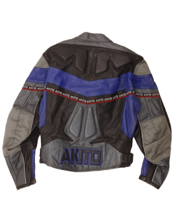 Jachetă de curse din piele cu grafică pentru femei Akito UK 12 Medium Black Colorblock