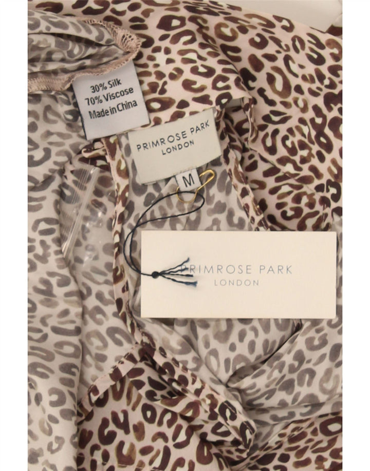 Primrose Femei Front Tie Halter Top UK 12 Medium Brown Animal Print Mătase
