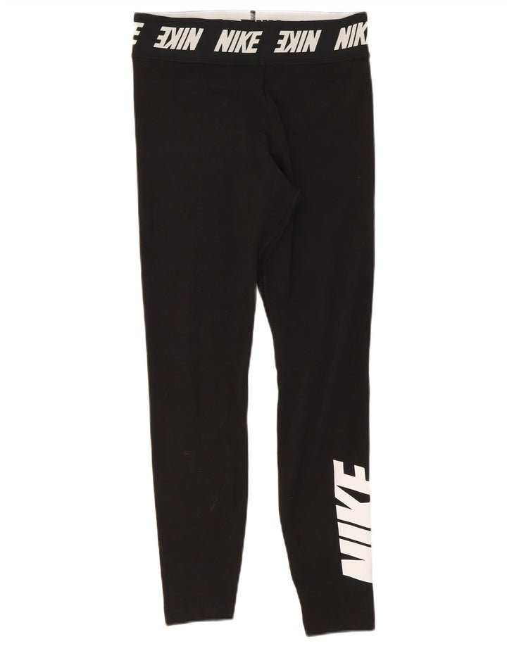 NIKE Womens Graphic Leggings UK 12 Medium  Black Cotton