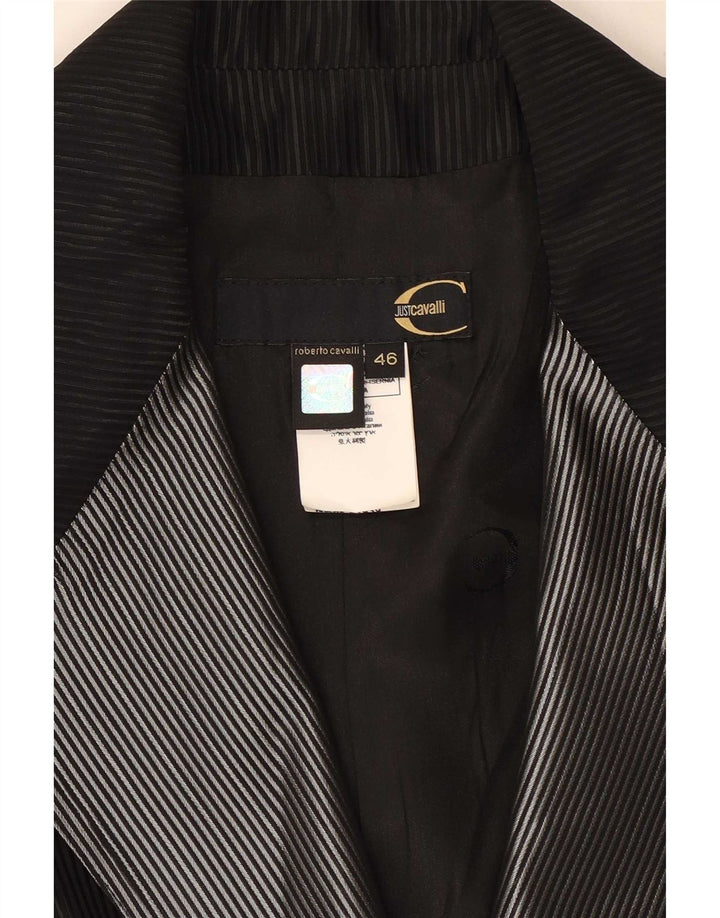 Just Cavalli Womens 1 Button Blazer Jacket IT 46 Large Black Pinstripe Wool