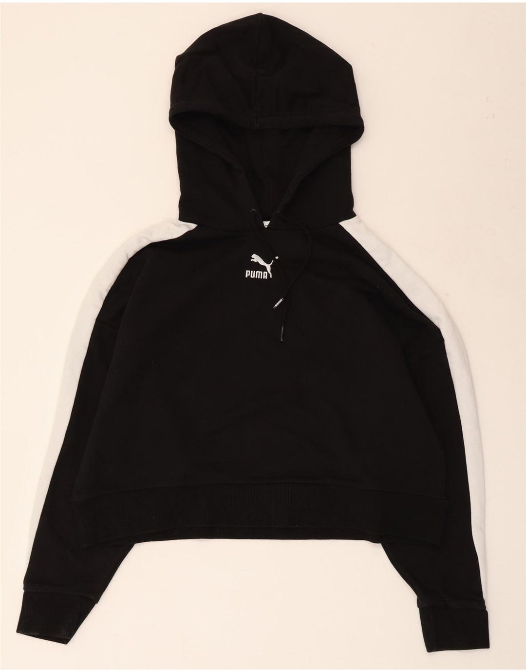 Pulover oversized Crop Hoodie PUMA pentru femei UK 16 Large Black Colorblock