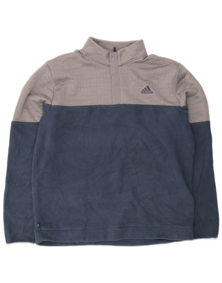 Pulover pentru bărbați Adidas, cu fermoar și gât, din lână, mare, albastru, poliester