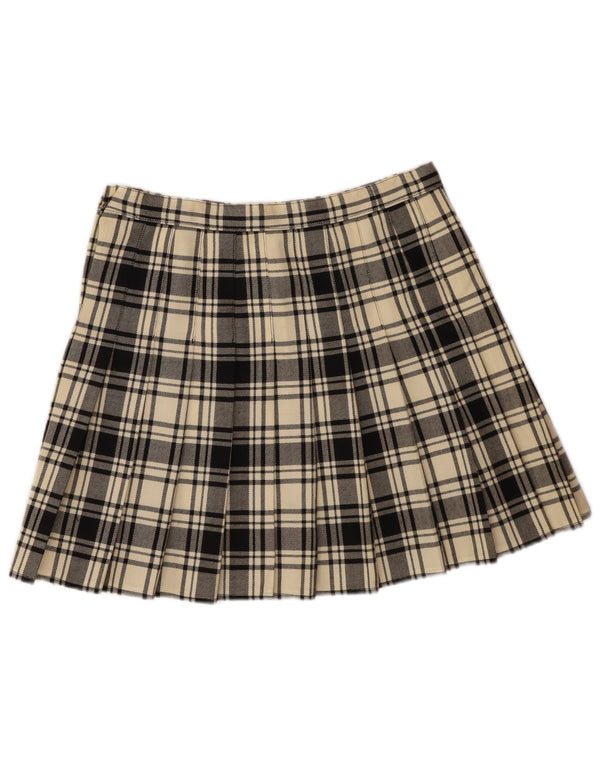 Fustă mini pentru femei VINTAGE W30 Lână virgină carouri alb aproape mediu