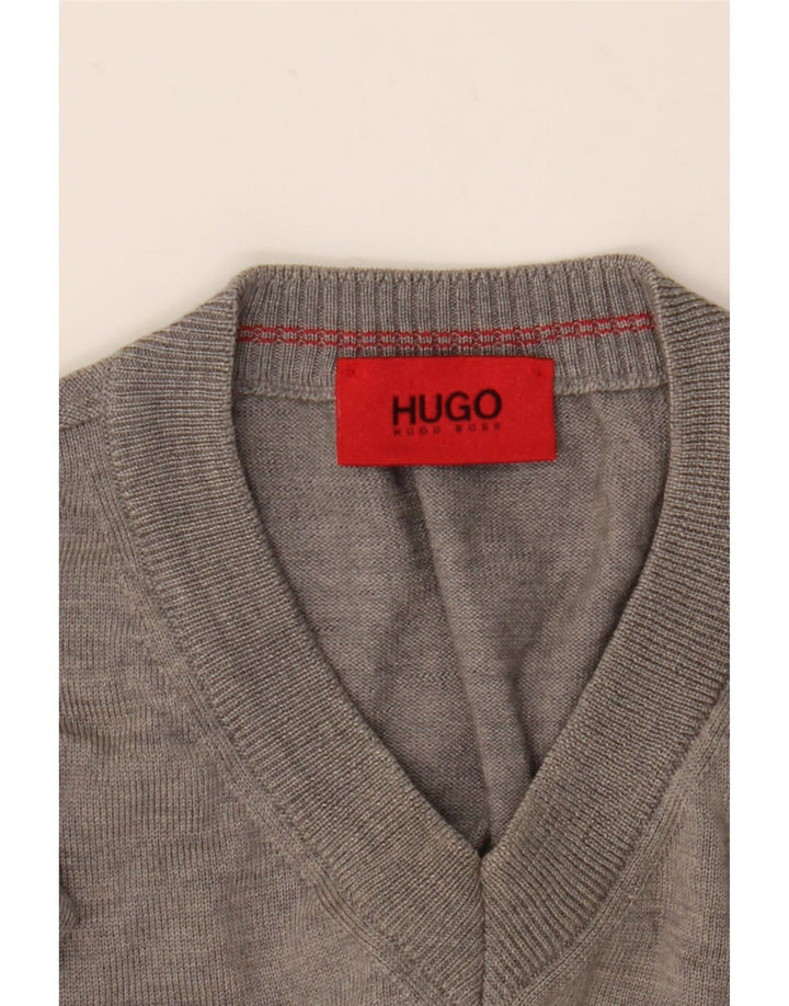 Pulover cu decolteu în V Hugo Boss pentru bărbați, XL, lână gri