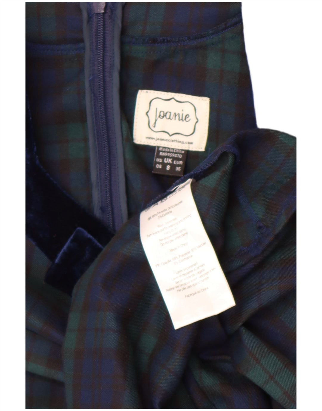 Rochie A-Line pentru femei Joanie, cu mâneci lungi, UK 8, poliester cu carouri verzi mici