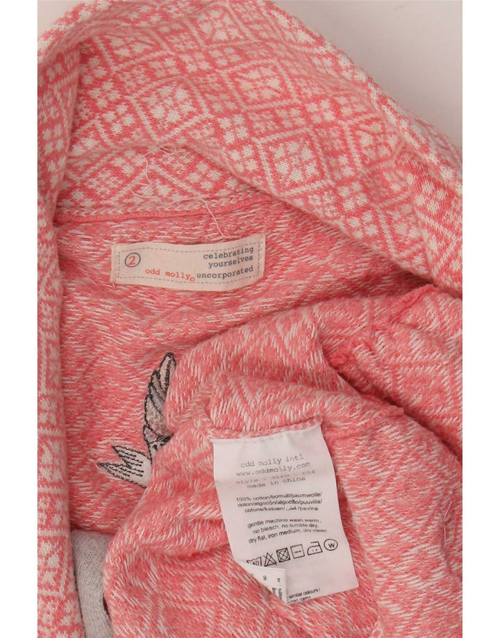 Pulover cardigan pentru femei Odd Molly Mărimea 2, bumbac geometric roz mediu