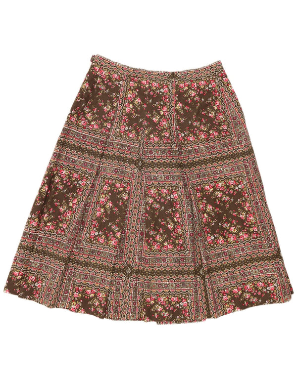 Vintage Womens A-Line Skirt W30 Medium Khaki Floral Cotton