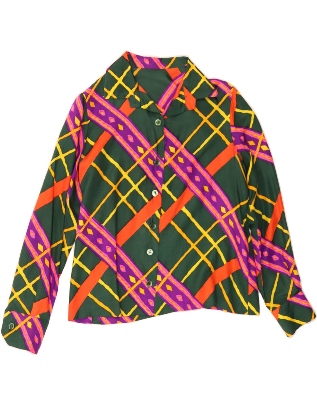 VINTAGE Womens Shirt Blouse UK 14 Medium Green Geometric Vintage Vintage and Second-Hand Vintage from Messina Hembry 