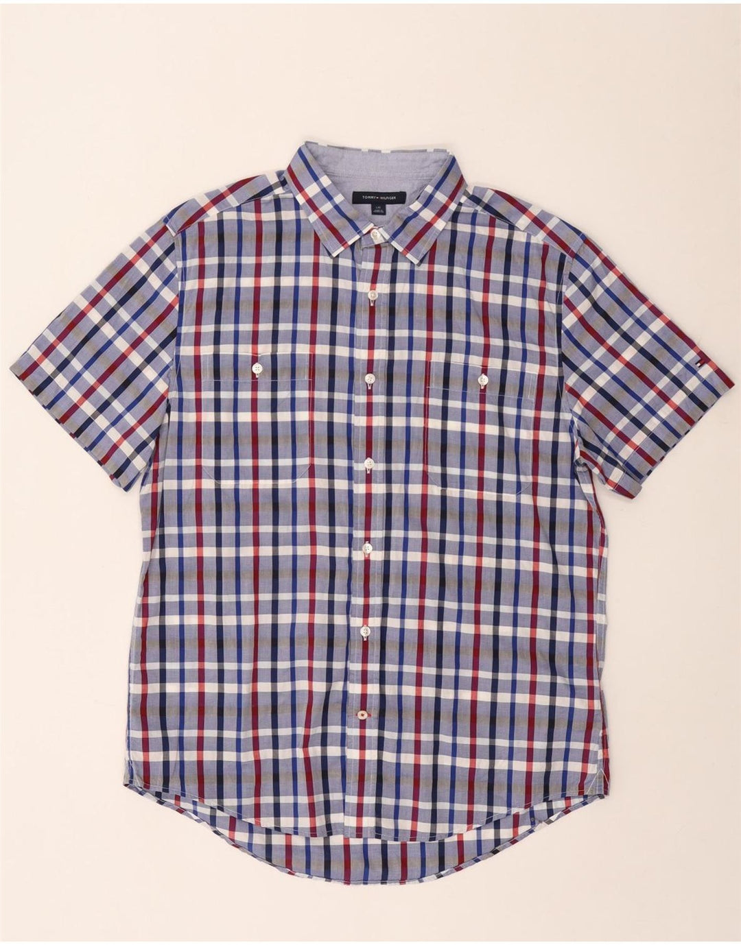 Cămașă cu mânecă scurtă Tommy Hilfiger pentru bărbați, bumbac cu carouri albastre mari