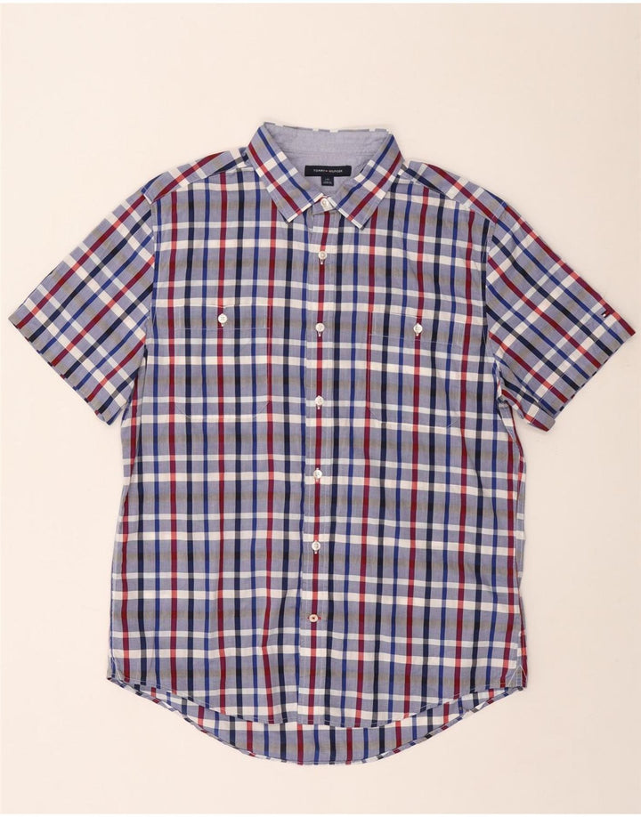 Cămașă cu mânecă scurtă Tommy Hilfiger pentru bărbați, bumbac cu carouri albastre mari