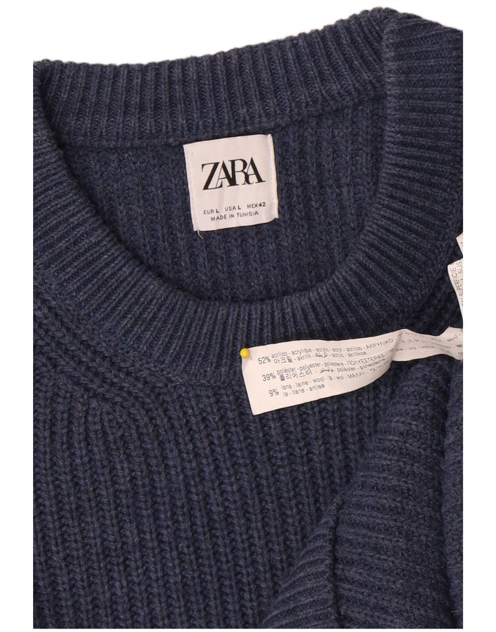 Pulover pentru bărbați Zara, cu decolteu, mare, albastru, acrilic