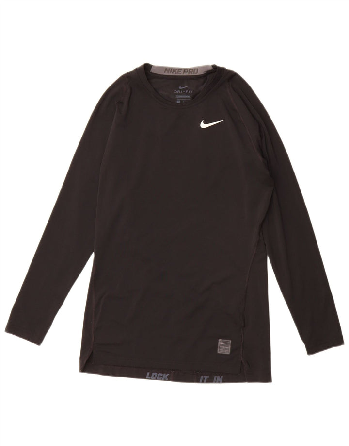 Top grafic NIKE Dri Fit pentru bărbați cu mânecă lungă, poliester mediu negru