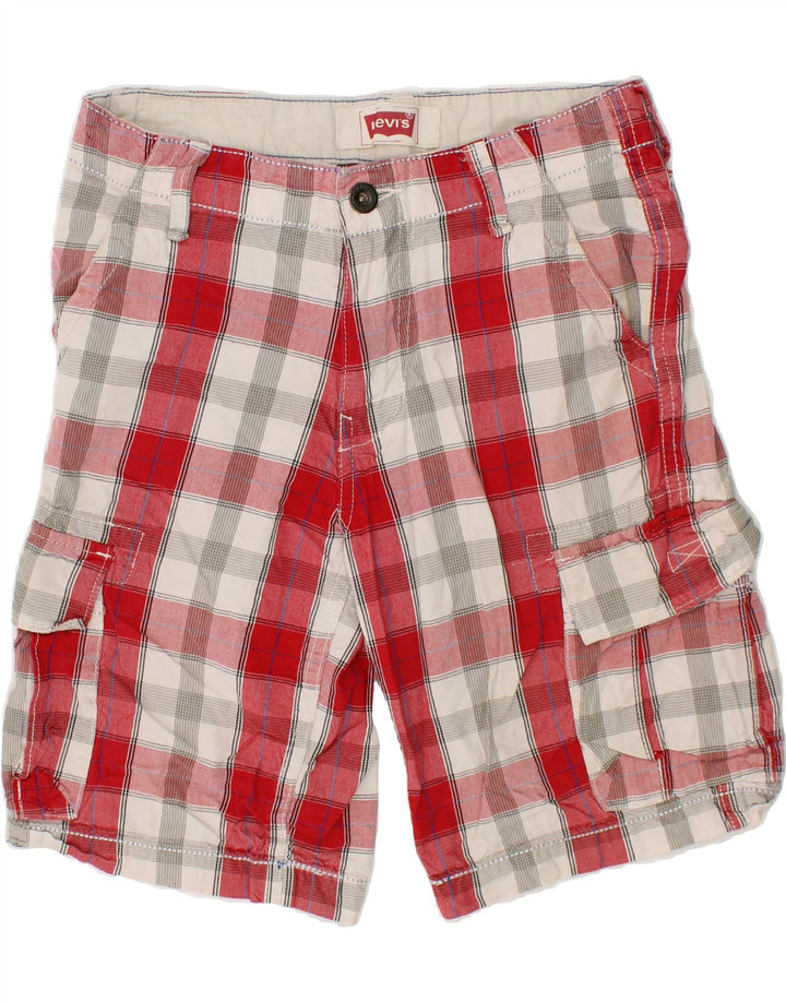LEVI'S Boys Cargo Shorts 9-10 Years W26 Red Check Cotton Vintage Levi's and Second-Hand Levi's from Messina Hembry 