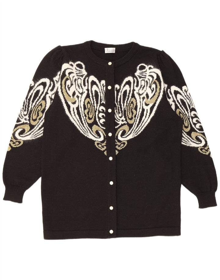 Pulover Cardigan Vintage pentru Damă EU 38/40 Medium Negru Paisley Acrilic