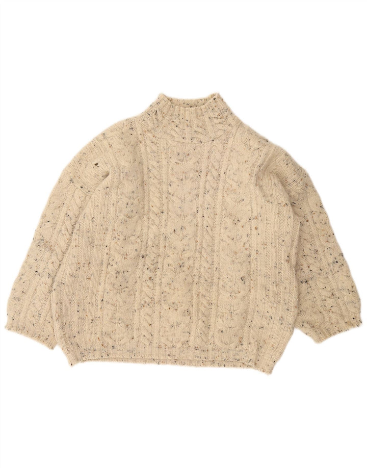 Pulover pentru femei VINTAGE cu gât țestoasă, UK 18 XL, alb pătat