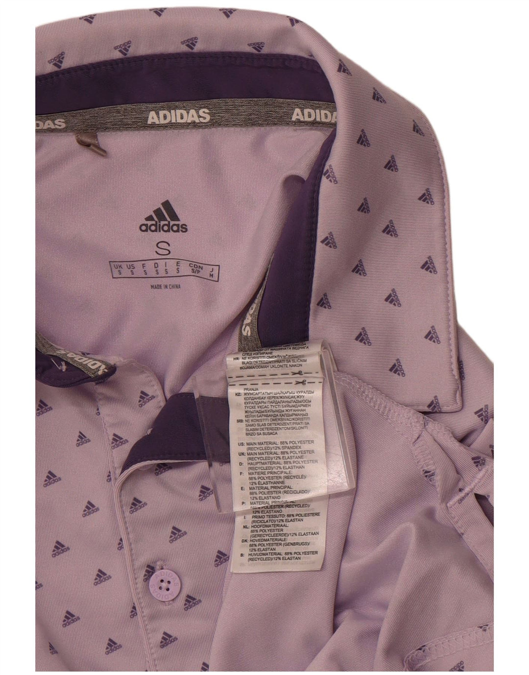 ADIDAS Mens Polo Shirt Small Purple Spotted Polyester