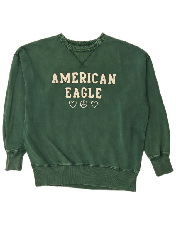 American Eagle, pentru bărbați, cu grafică, pulover, bumbac verde XS