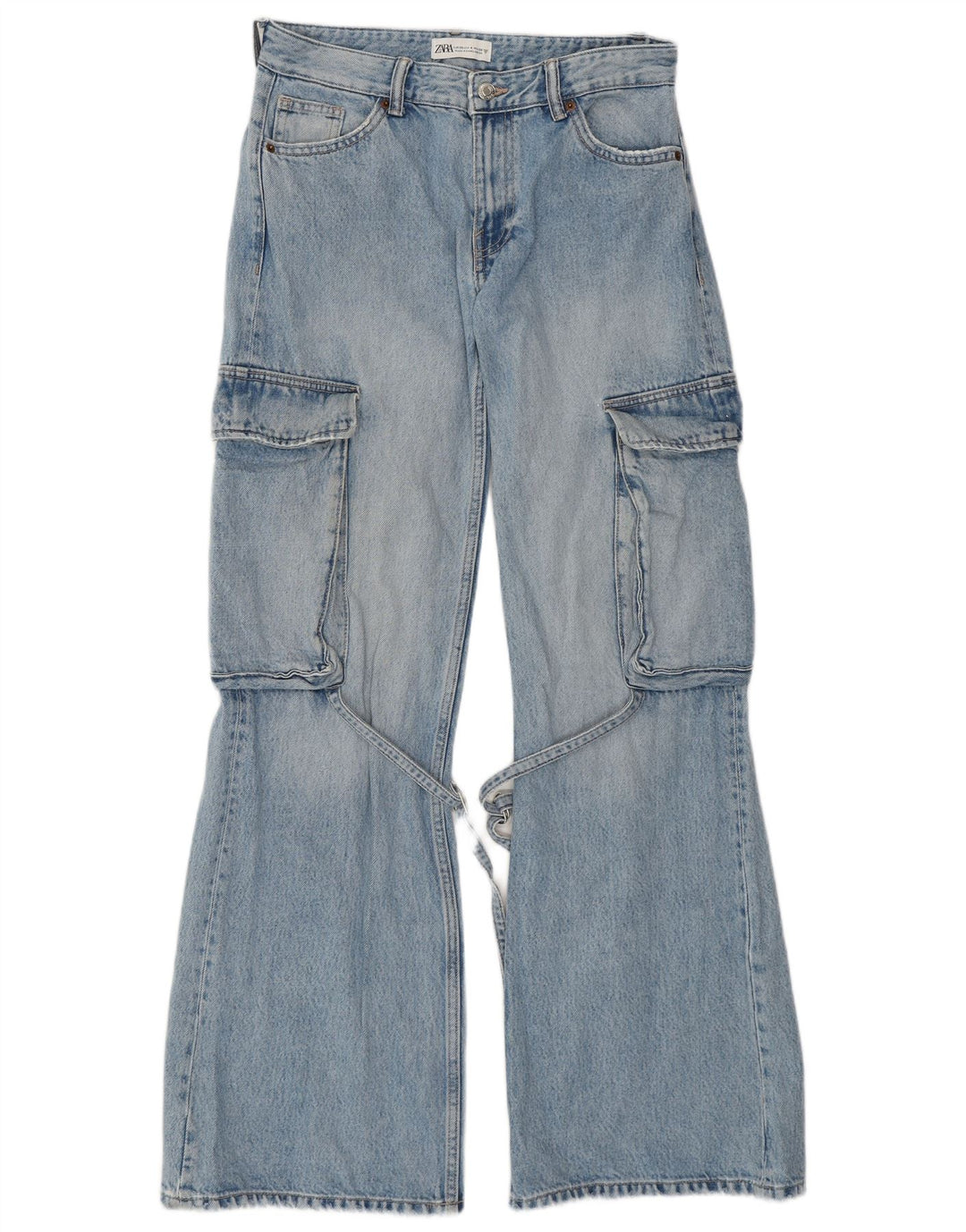 Blugi evazați cargo pentru femei ZARA EU 36 XS W26 L32 Bumbac albastru