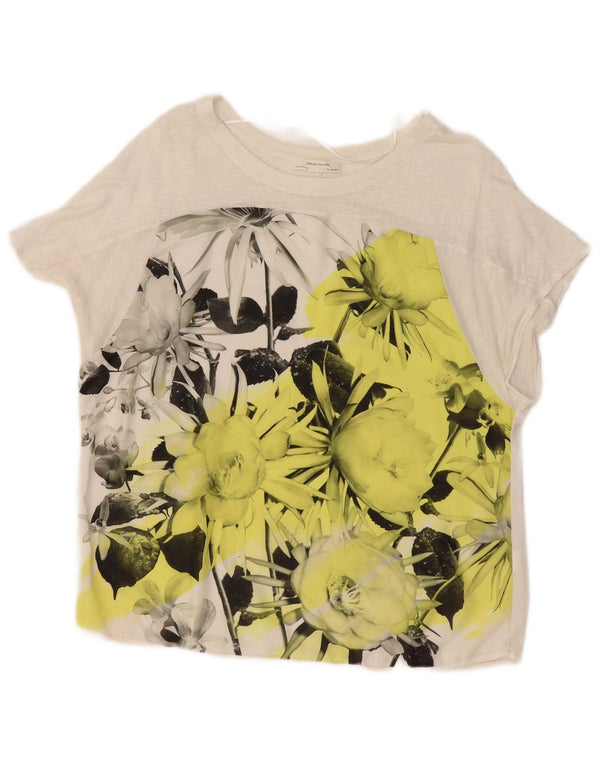 Zara Womens Graphic T-Shirt Top UK 16 Large White Floral