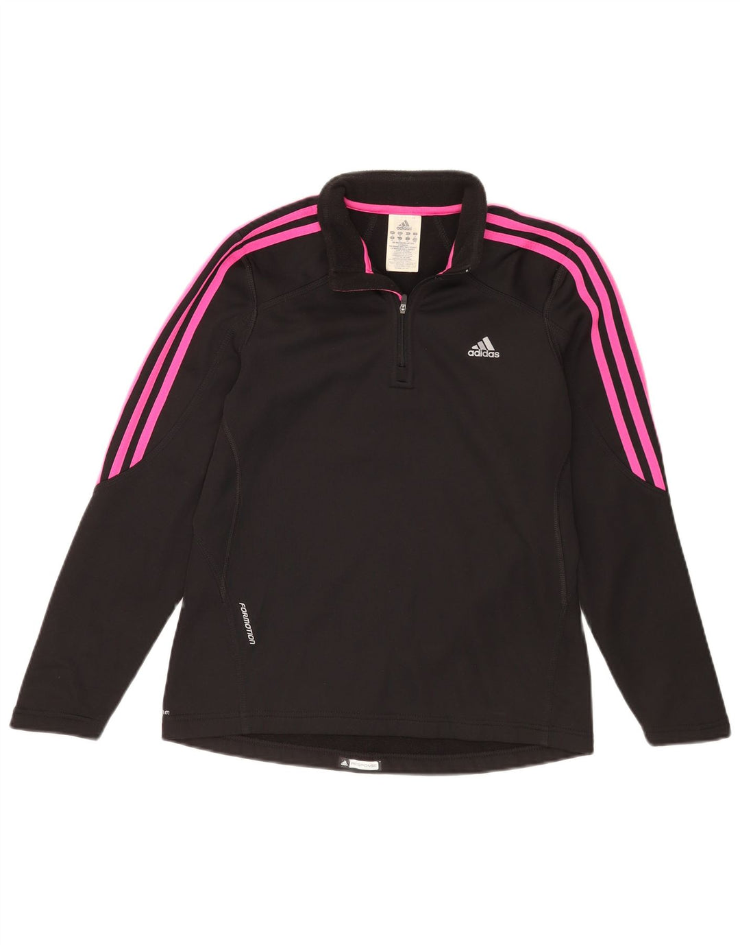 Top de trening Adidas pentru femei, cu fermoar și gât, poliester negru mediu