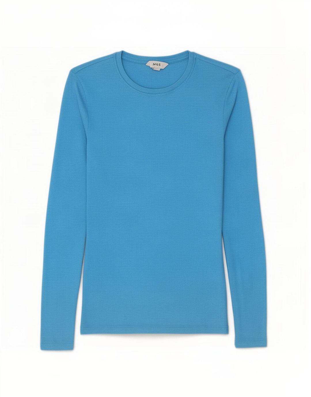 Top pentru femei Marks & Spencer cu mânecă lungă UK 10 mic, albastru, bumbac