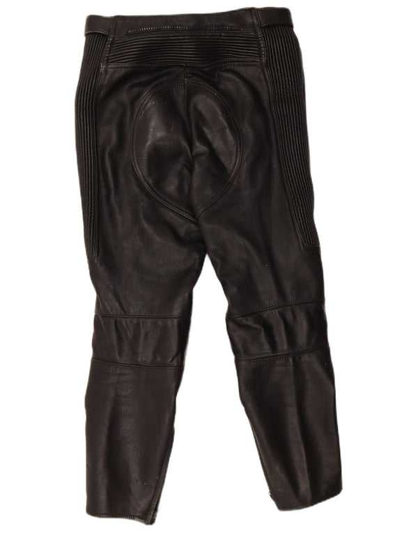 Pantaloni de motociclist din piele vintage pentru femei IT 40 Small W30 L26 Piele neagră