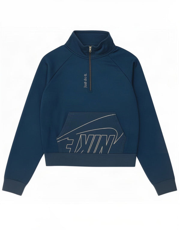 Pulover Nike pentru femei, supradimensionat, cu grafic și gât, cu fermoar, UK 6 XS, bleumarin