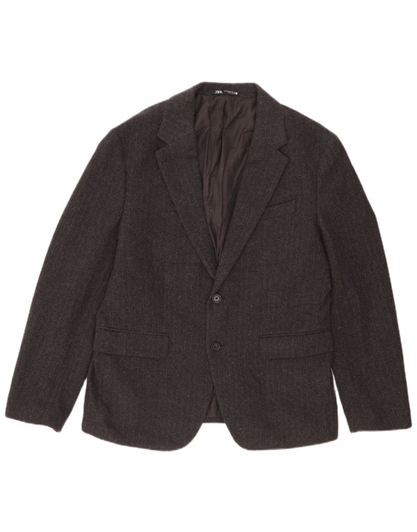 Blazer pentru bărbați Zara cu 2 nasturi EU 52 Lână mare cu dungi gri