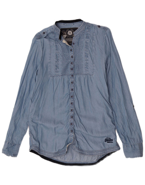 Superdry Womens Long Sleeve Military Formal Shirt UK 10 Small Blue Tencel
