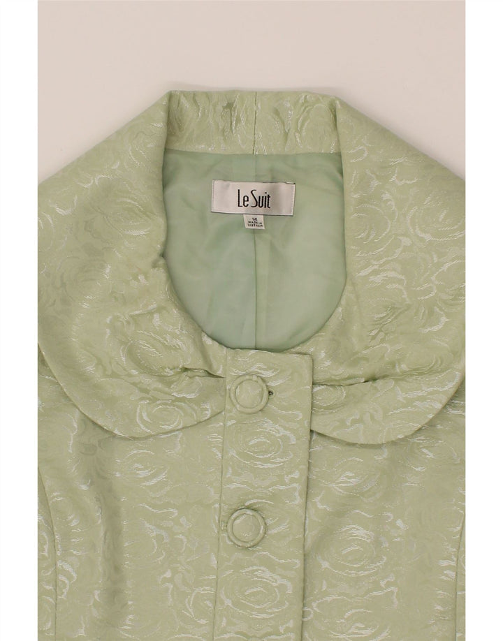 VINTAGE Womens 4 Button Blazer Jacket UK 14 Large  Green Floral Polyester Vintage Vintage and Second-Hand Vintage from Messina Hembry 