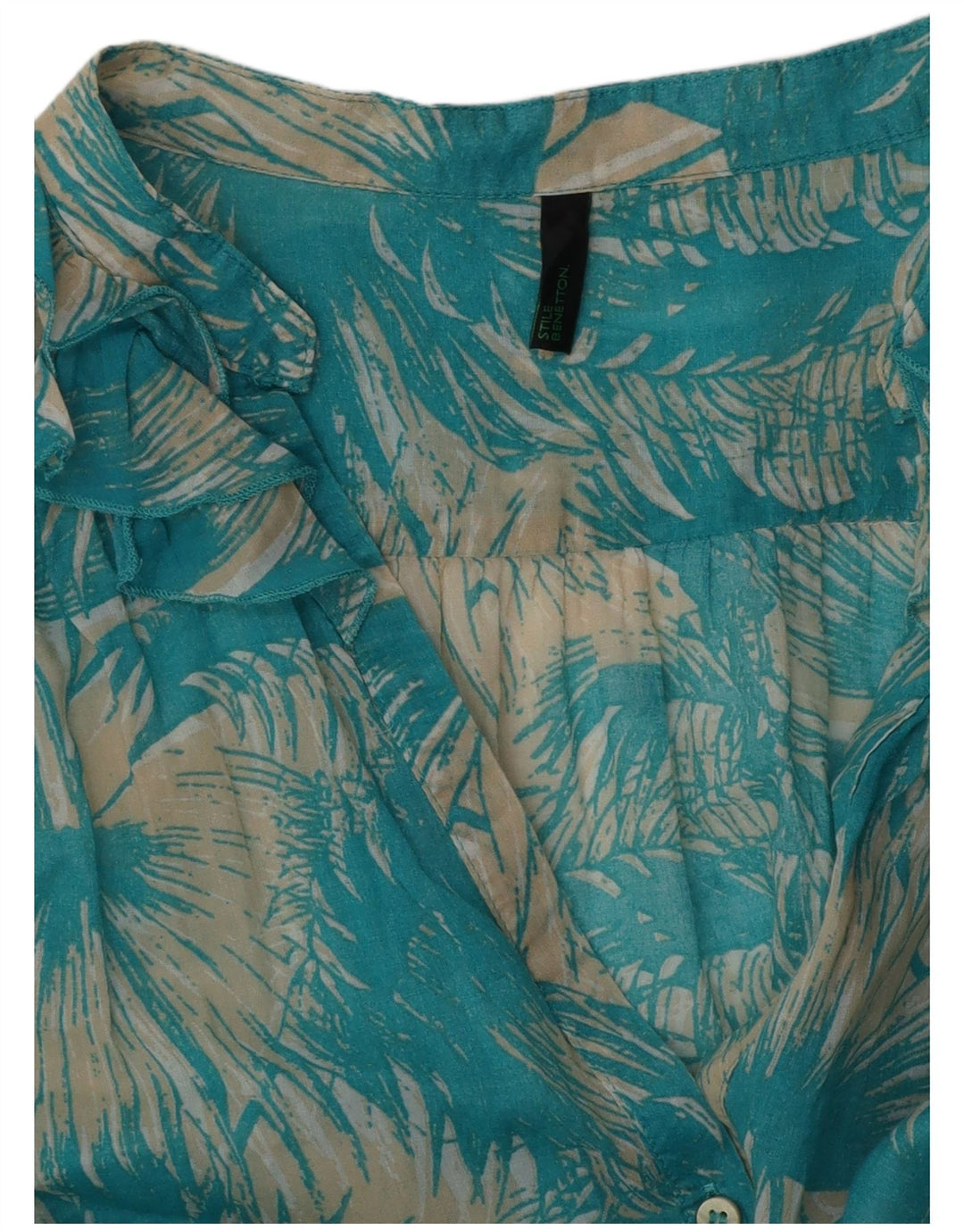 Bluză cămașă cu mânecă scurtă pentru femei BENETTON UK 14 Medium Blue Floral