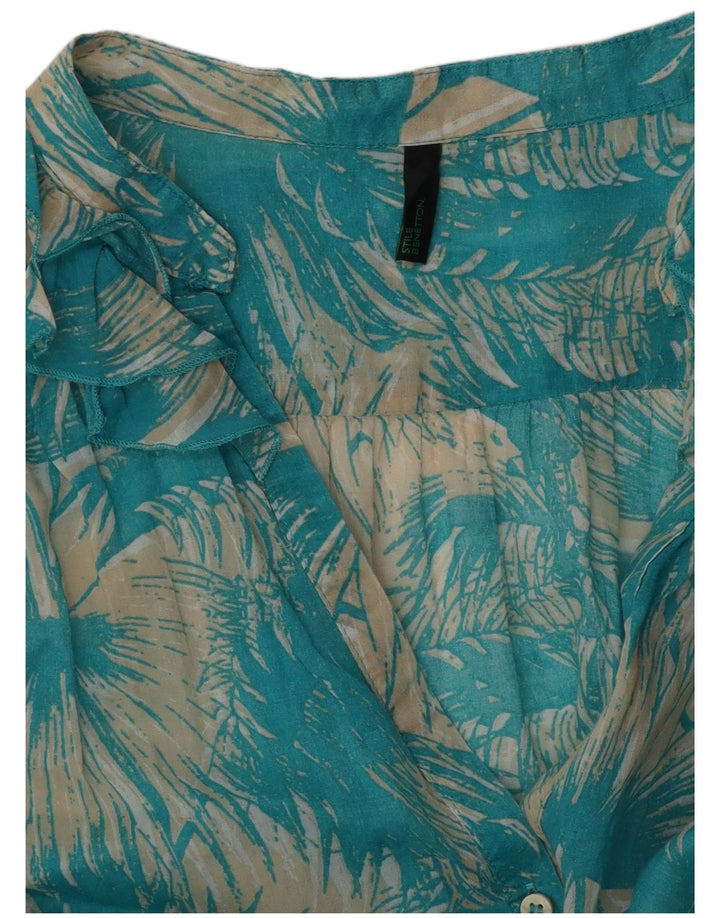 Bluză cămașă cu mânecă scurtă pentru femei BENETTON UK 14 Medium Blue Floral