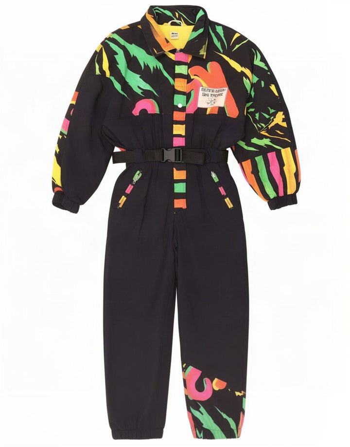 Salopetă de schi vintage pentru femei, cu model abstract, UK 12 Poliamidă neagră medie