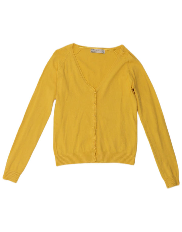 Pulover cardigan pentru femei Zara UK 10 mic galben bumbac