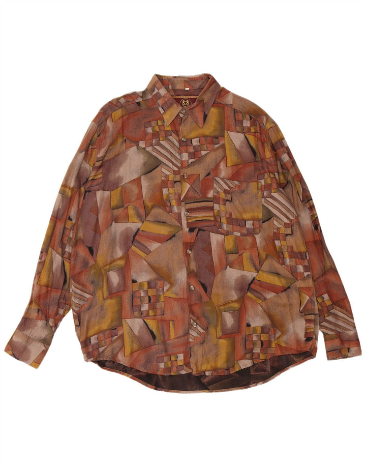 VINTAGE Mens Shirt Large Brown Geometric Viscose
