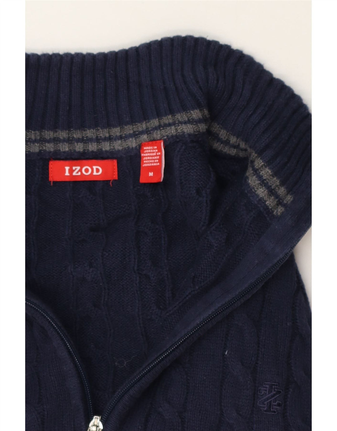 Pulover Izod pentru bărbați, cu fermoar și gât, bumbac, albastru bleumarin mediu