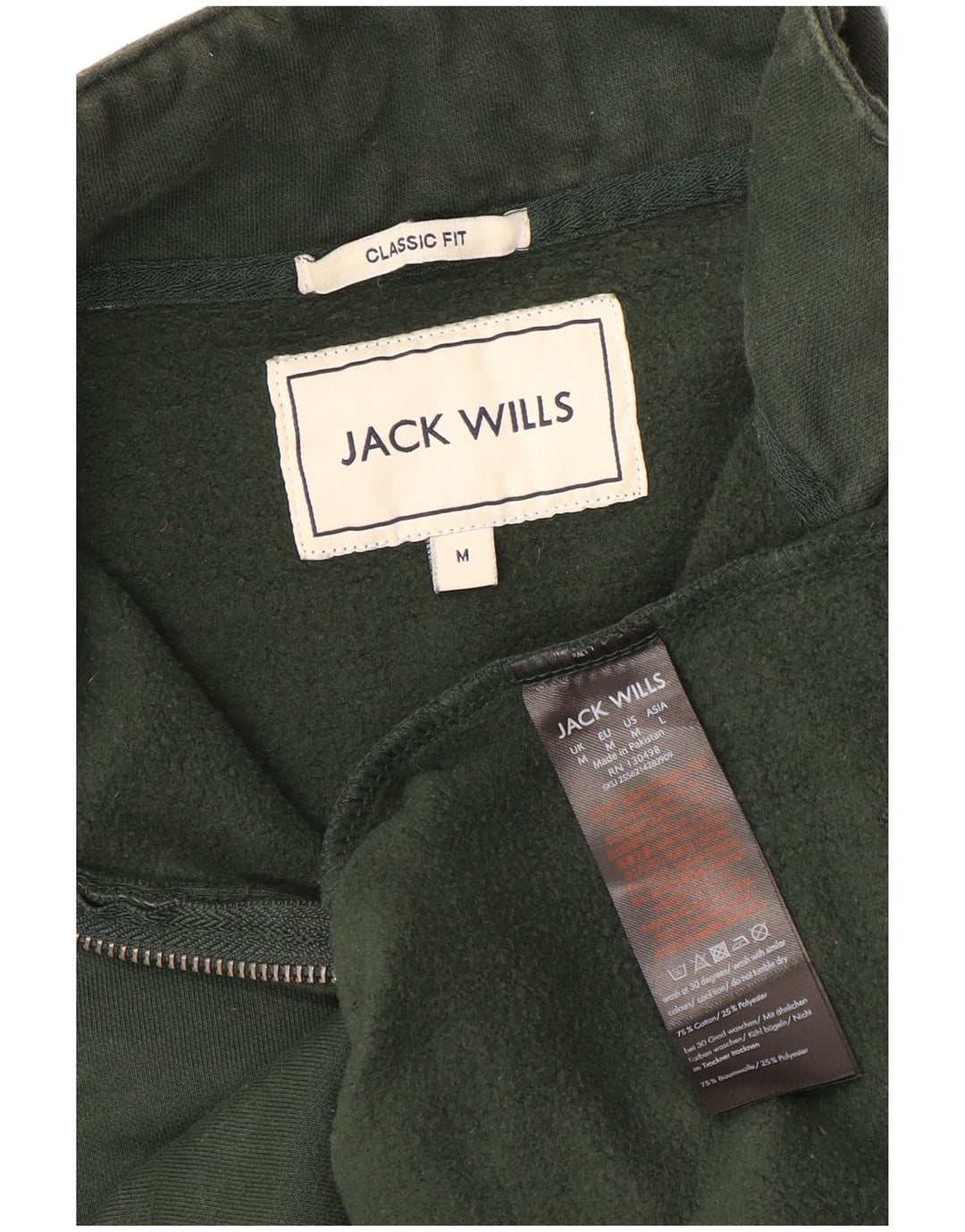 Hanorac Jack Wills pentru bărbați, cu tăiere clasică, cu fermoar și gât, bumbac mediu kaki