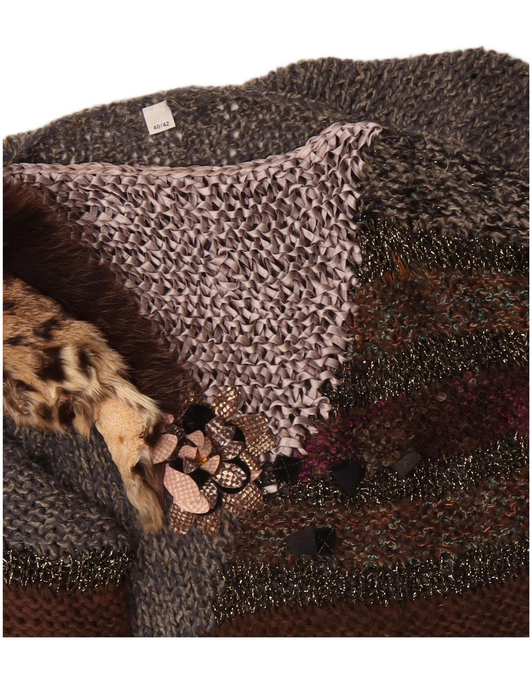 Pulover VINTAGE pentru femei cu gât de barcă EU 40/42 Medium Gri Colorblock