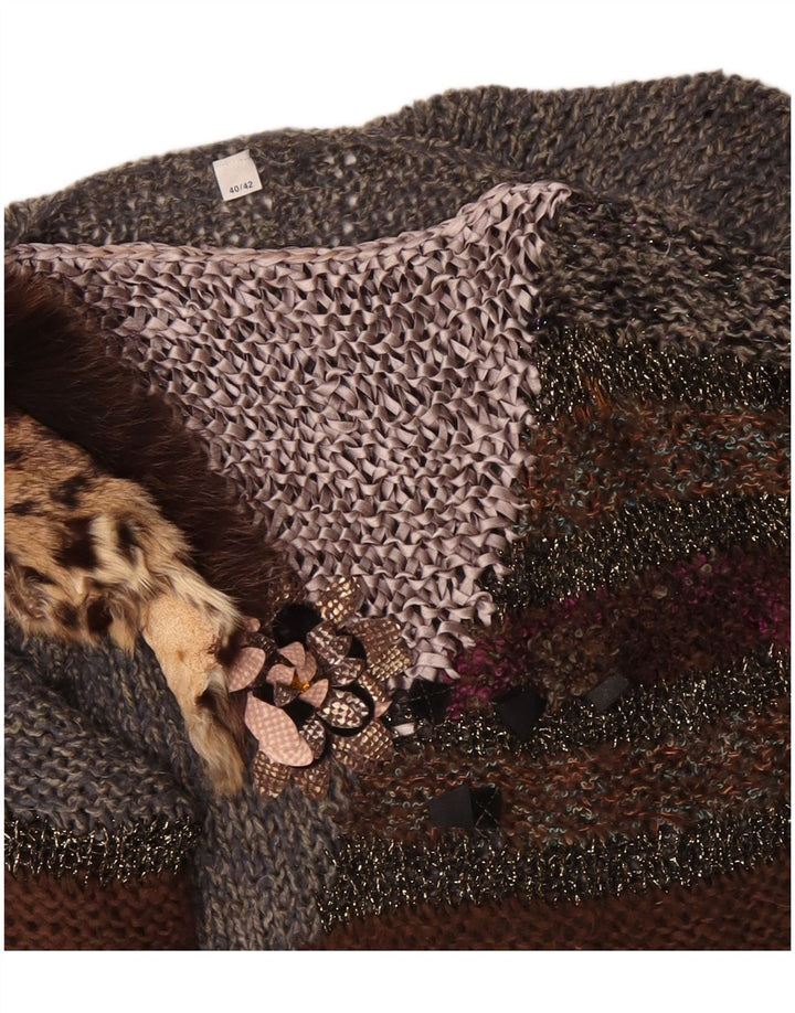 Pulover VINTAGE pentru femei cu gât de barcă EU 40/42 Medium Gri Colorblock