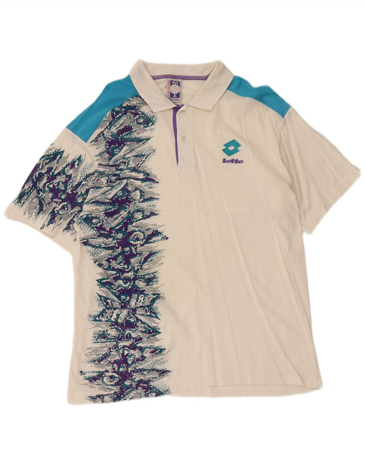 Tricou polo grafic pentru bărbați Lotto, mare, alb, bloc de culoare