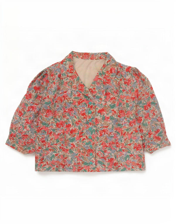Bluză cămașă cu mâneci 3/4 pentru femei vintage UK 14 Roz mediu Floral
