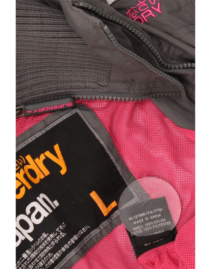 Jachetă de ploaie cu glugă Superdry pentru femei UK 16 mare nailon gri