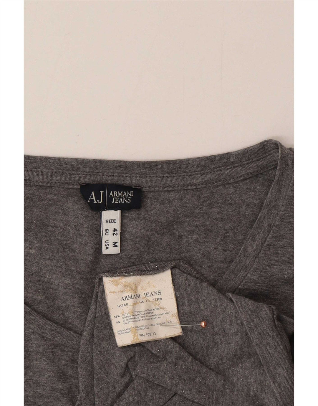 Armani Jeans Top grafic pentru femei cu mânecă lungă UK 12 bumbac gri mediu