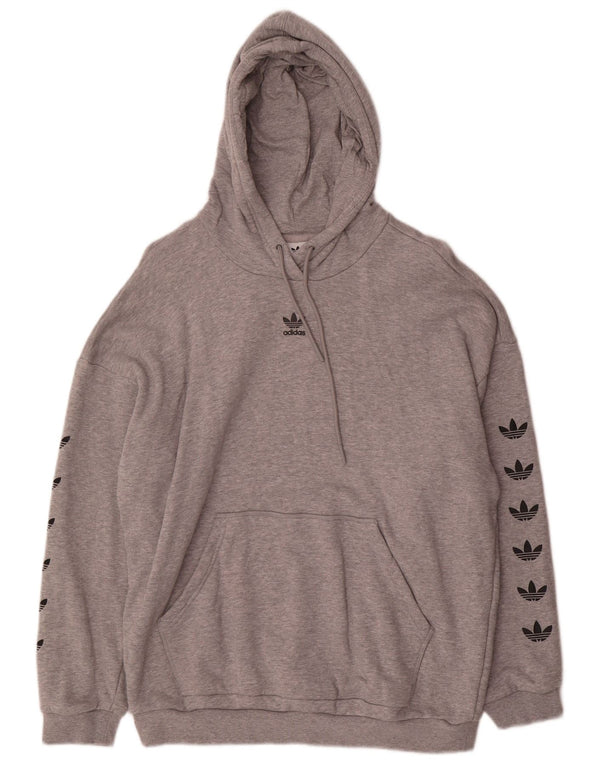 Pulover cu glugă supradimensionat cu grafic Adidas pentru femei UK 14 Medium Gri Flecked