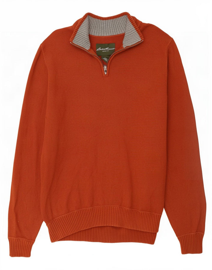 Eddie Bauer Pulover cu fermoar pentru bărbați, bumbac maro mare