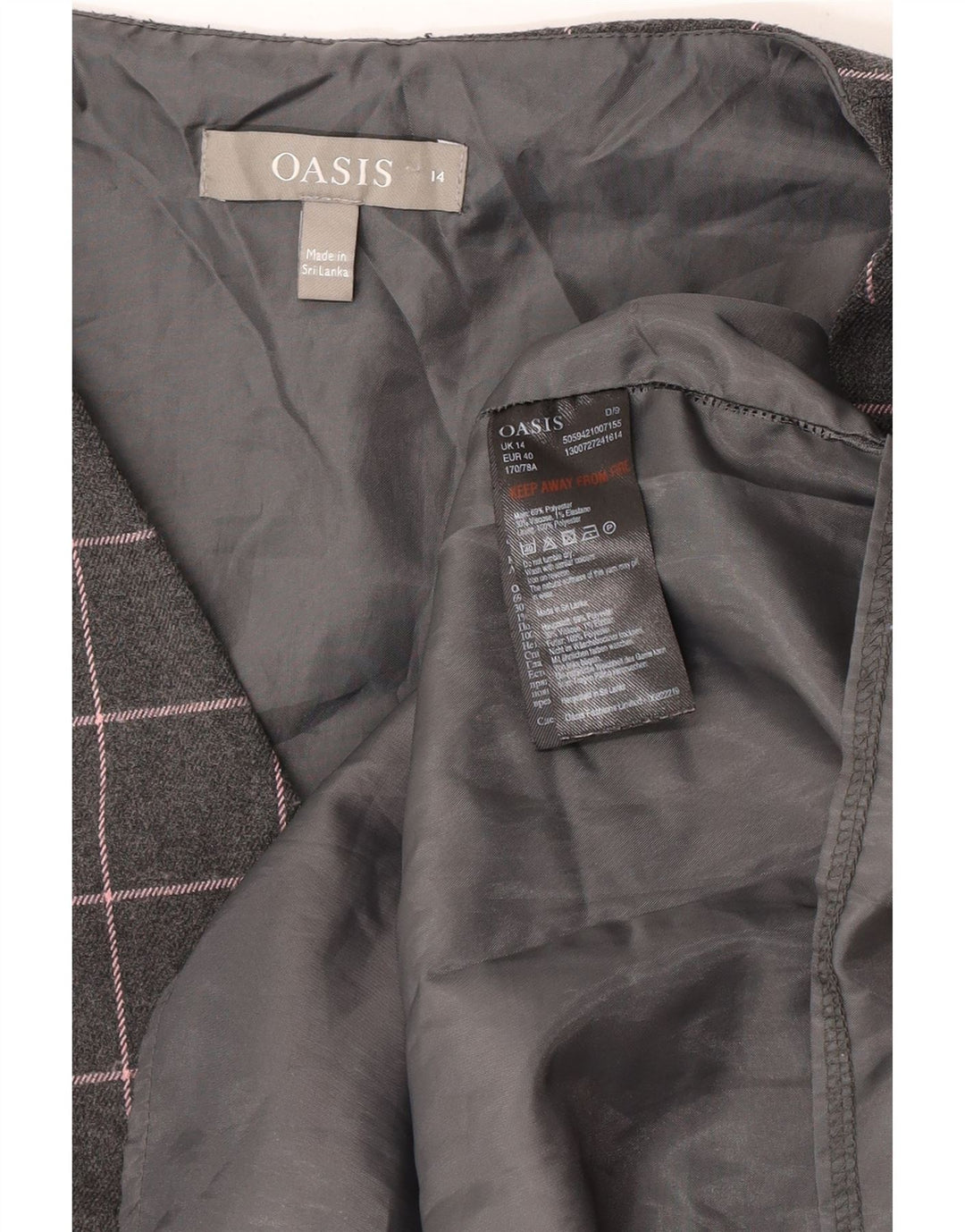 Oasis Womens Sleeveless Sheath Dress UK 14 Medium Grey Check Polyester
