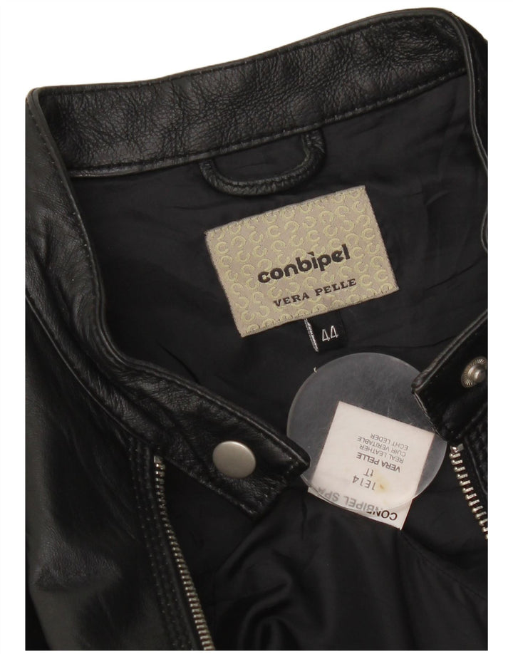 Jachetă biker din piele crop pentru femei Conbipel IT 44 Medium Black Leather